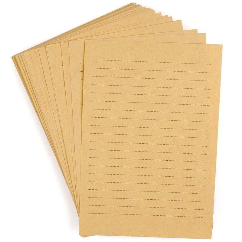 CenterZ 100 Sheets Vintage Kraft Stationary Paper 5.71 x 8.27 inch, A5 Size 120gsm Lined Stationery Writing Letter Papers Bulk Set for Personalized Letters, Creative Poems, Lyrics, Office Notes, etc - Image 1